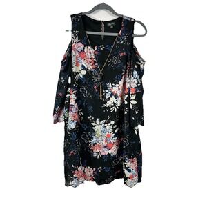 LILY ROSE Floral Cold Shoulder Dress M Scallop Sleeve Necklace Boho Romance